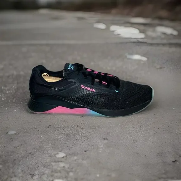 Reebok Mens Size 11.5 Nano X4 Sneakers Black Cyan Pink Gum - Picture 1 of 11